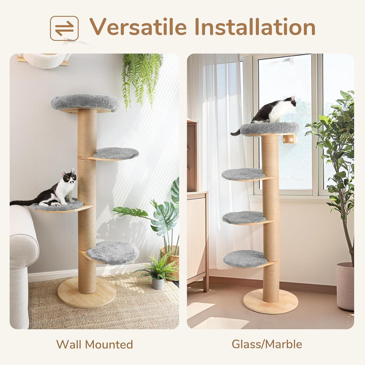 Cat Window Perch Tree Wall Mounted Scratching Post Plush Bed Indoor