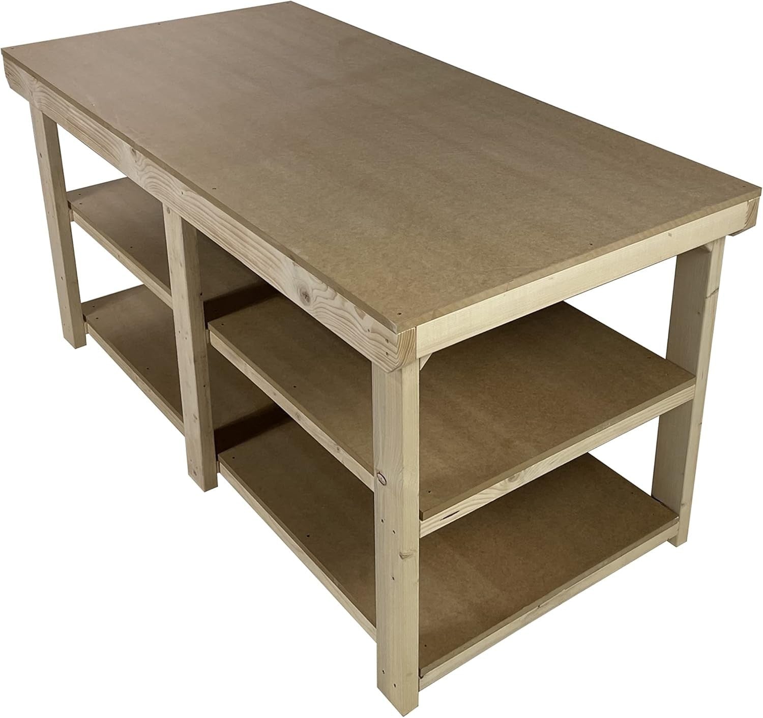 6ft Extra Wide Heavy Duty MDF Workbench with Double Shelf – 3ft Deep Table