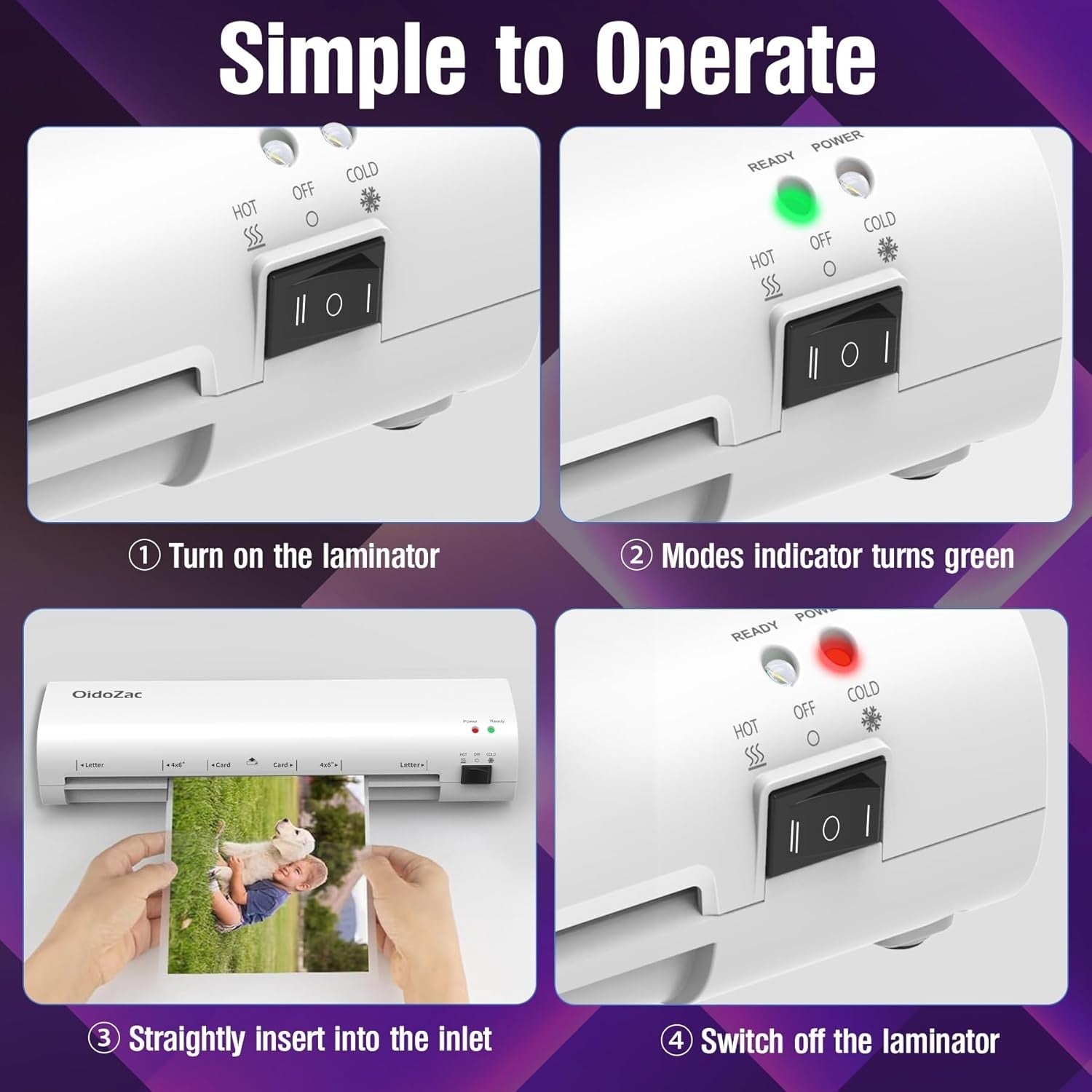 A4 Laminator Hot Cold 4-in-1 Portable No Bubbles ABS Jam Release