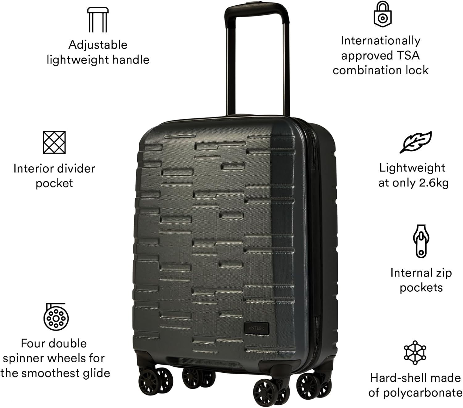 Cabin Hard Shell Suitcase 4 Spinner Wheels TSA Lock 55cm Lightweight