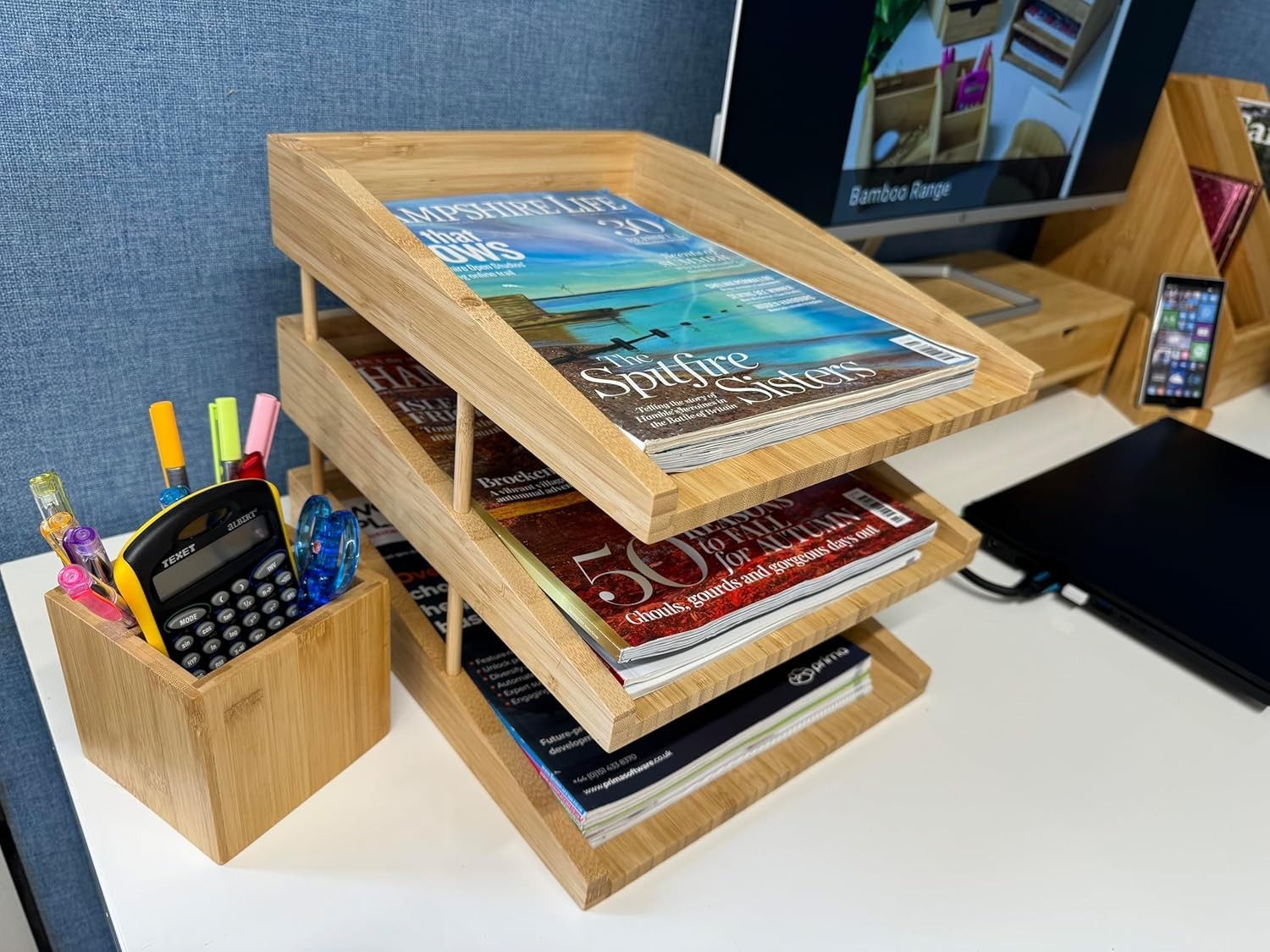 Stackable Bamboo Letter Trays with Risers | Desk File Organiser | Paper Storage