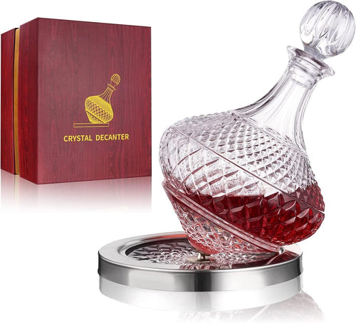 Crystal Spinning Wine Decanter 1.5L with Lid Luxury Gift Box Aerator Base
