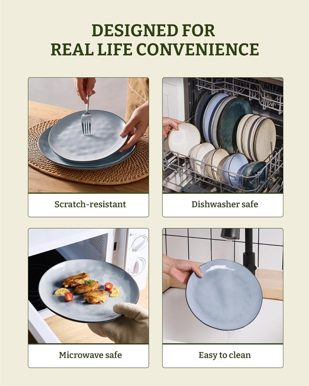 12pc Stoneware Dinner Set Wave Plates Bowls Dishwasher Microwave