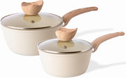 2pcs Cream Non-Stick  Saucepan Set with Lids 16cm & 18cm Induction Ready