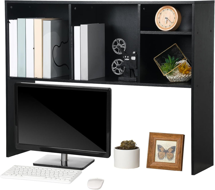 Desk Hutch Bookshelf Organizer 2-Tier Monitor Stand Storage Rack Black