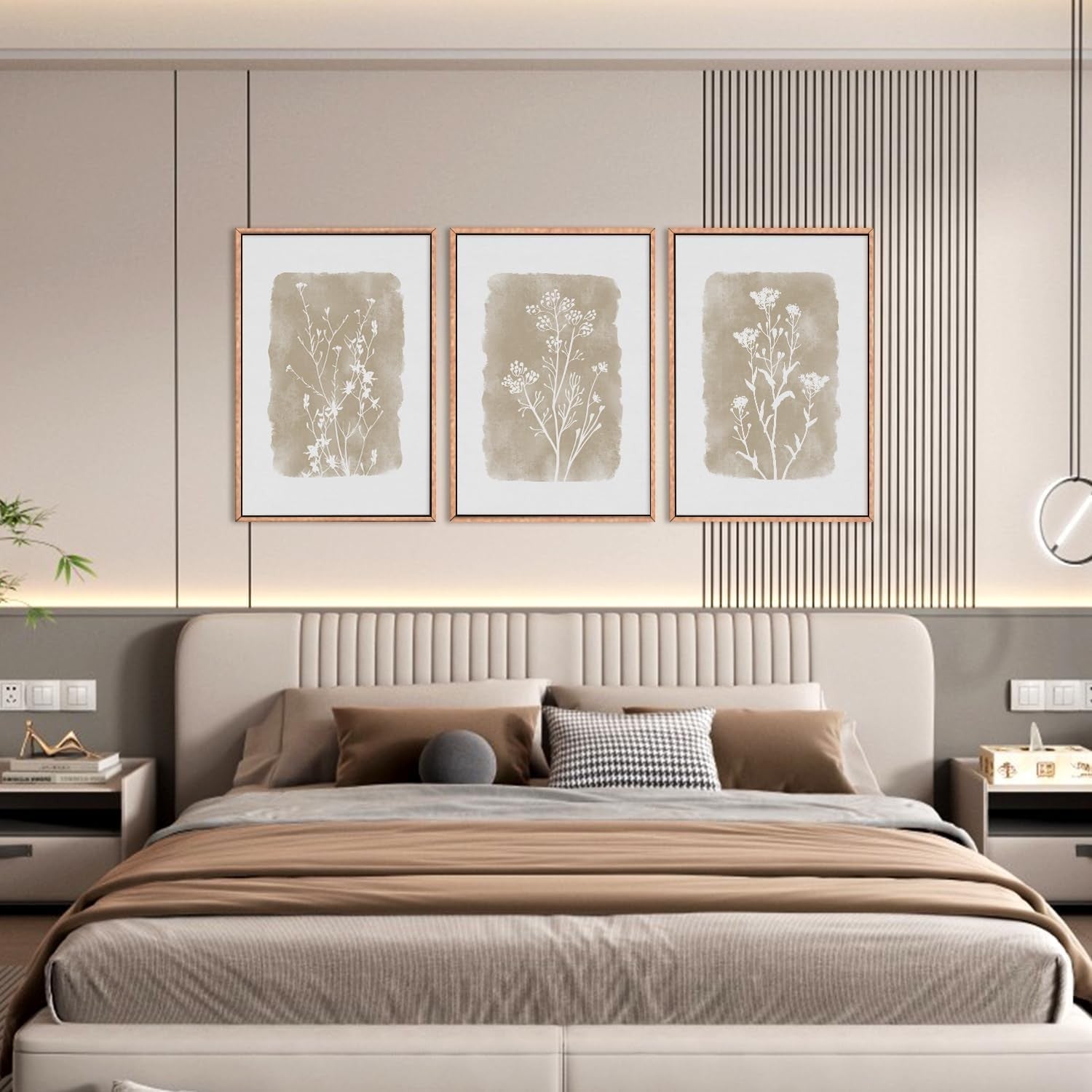 Botanical Farmhouse Framed Canvas Wall Art Set 3 Neutral Floral Home Decor
