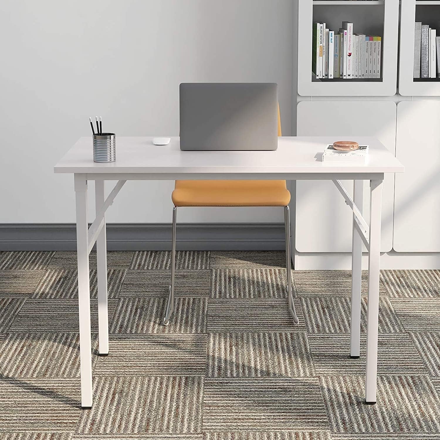 White Folding Desk 100x60cm Compact No Assembly Study Table Workstation