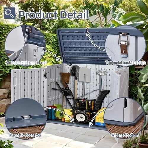 Outdoor Garden Storage Cabinet Waterproof Double Door Tool Shed Resin Grey Navy