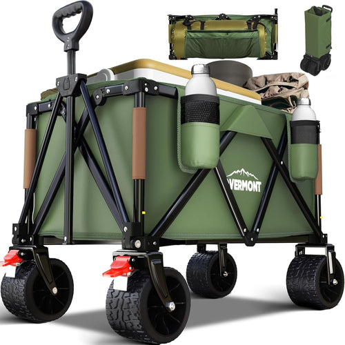 Green Heavy Duty Camping Wagon 150kg Extra Wide Wheel Folding Festival Garden