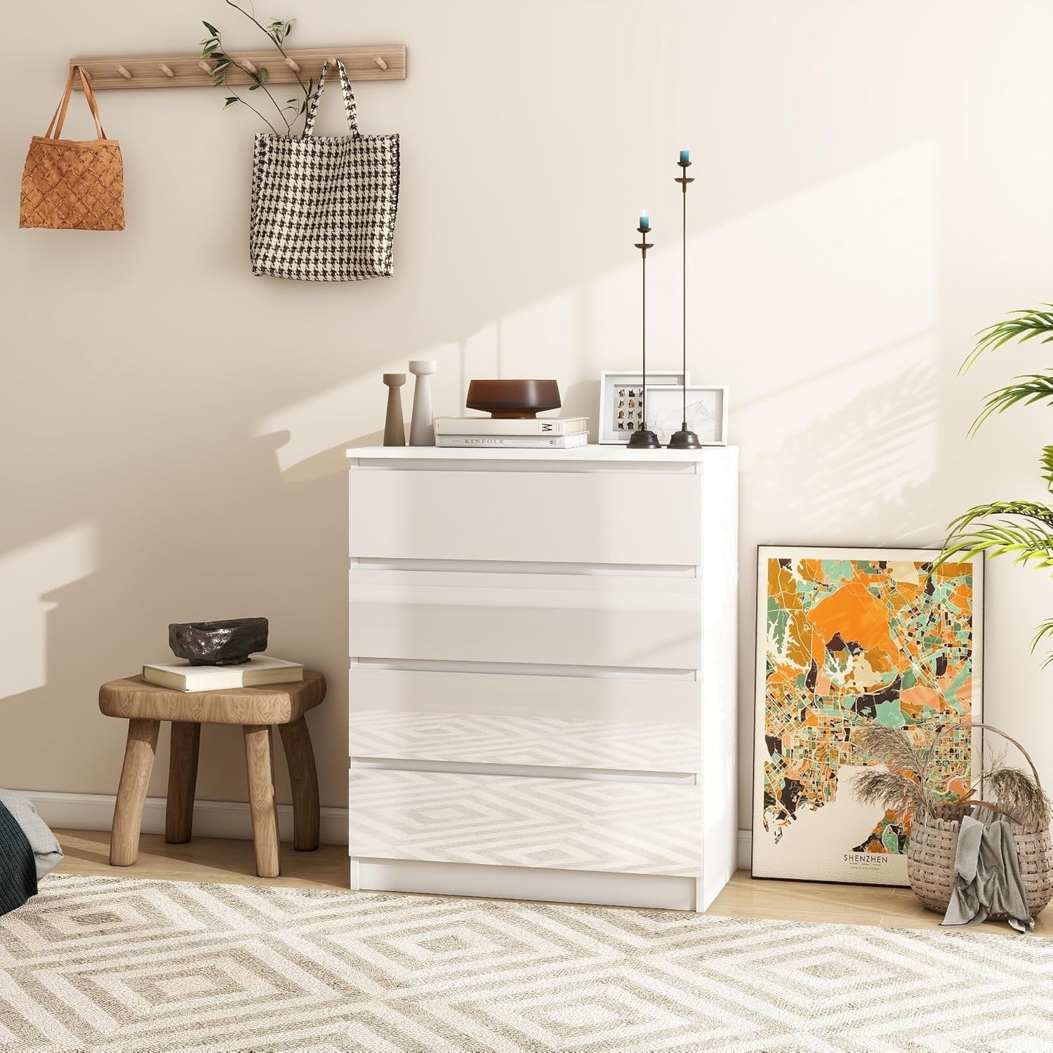 High-Gloss 4-Drawer Wooden Chest | Sleek Storage Organizer for Bedroom & Living