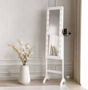 White LED Jewellery Cabinet Full Length Mirror with 6 Drawers Storage