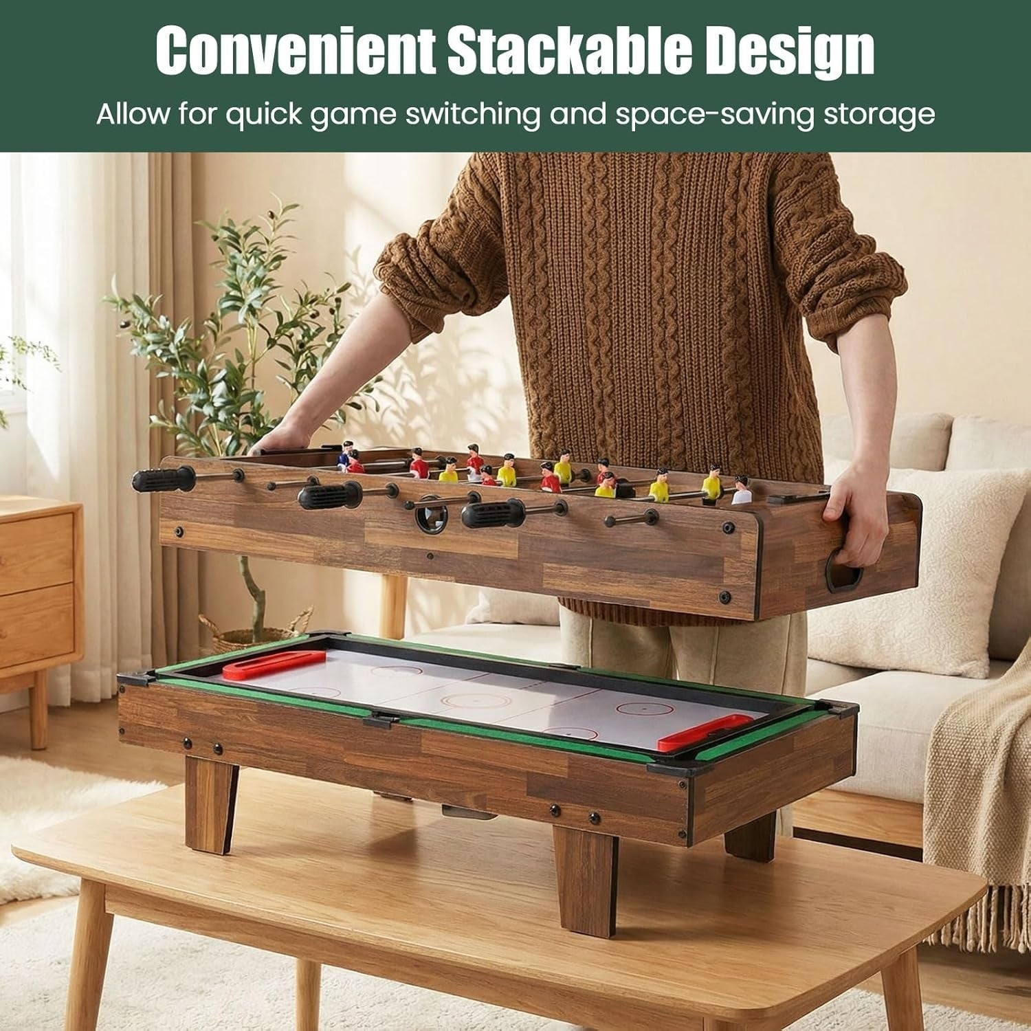 4 in 1 Multi Game Table Foosball Air Hockey Pool Tennis Kids Adults