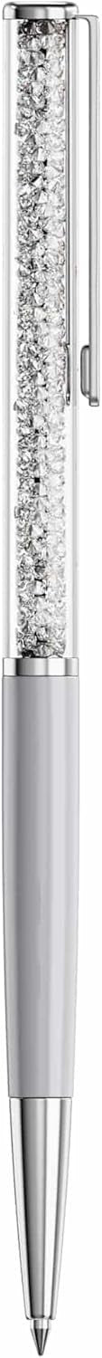 Grey Crystal Ballpoint Pen Black Ink Chrome Clip Gift Pouch