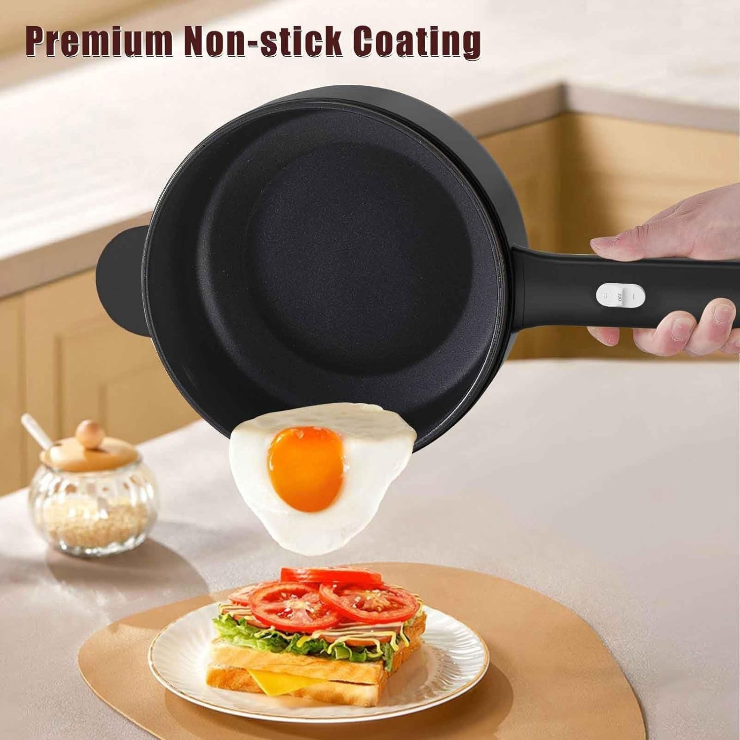 2L Electric Cooker Non-Stick Ramen Pot for Dorms Travel Fast Heating