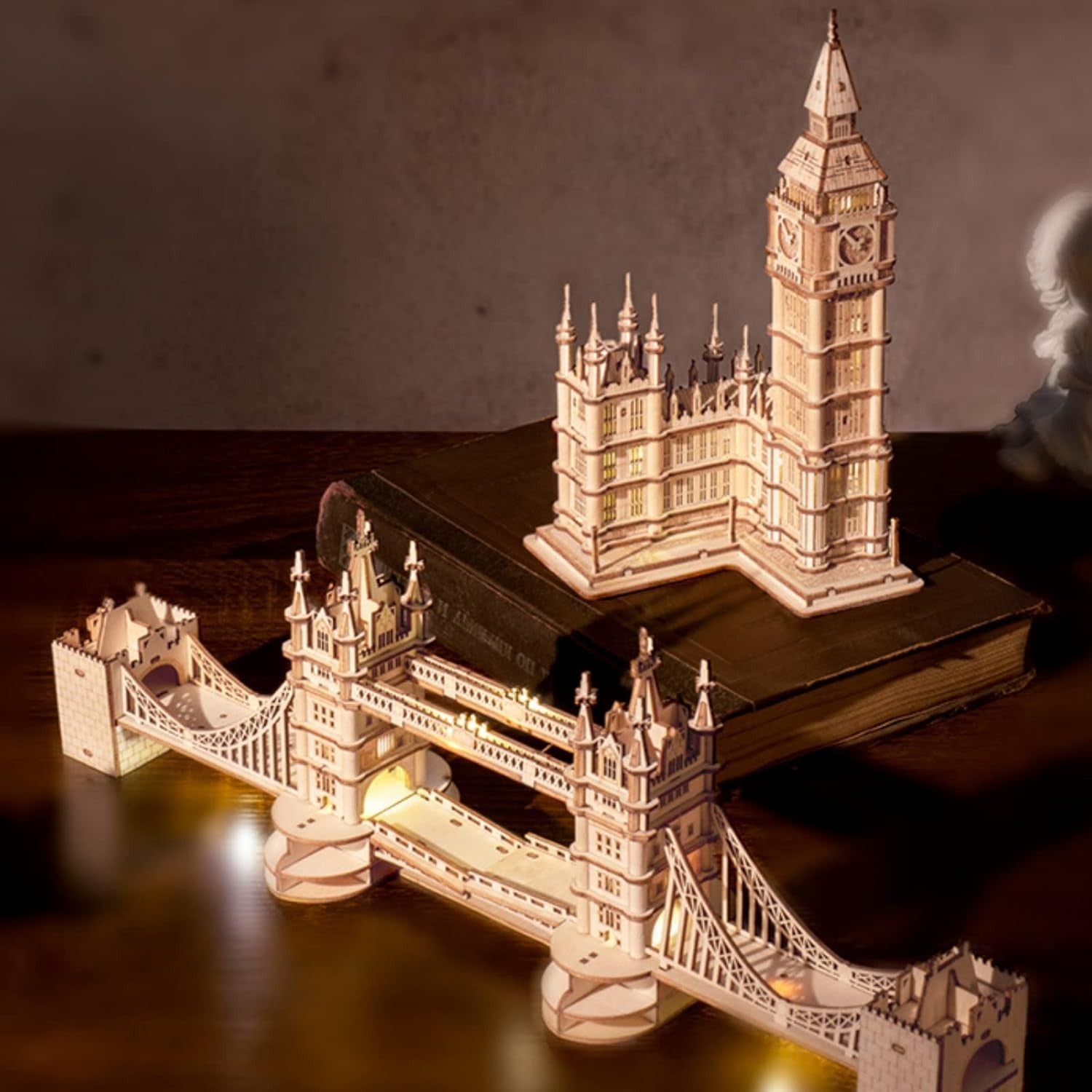 3D Wooden Tower Bridge Puzzle with Lights - DIY Model Kit for Home Decor