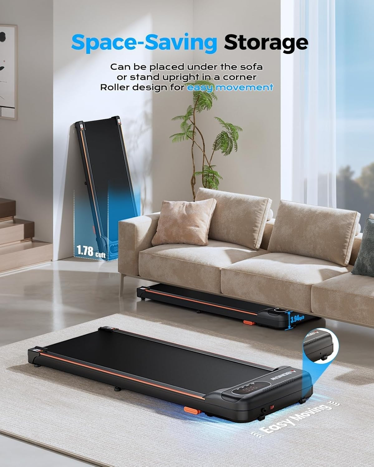 Under Desk Walking Treadmill 8% Incline 1-6 Km/H Home Office