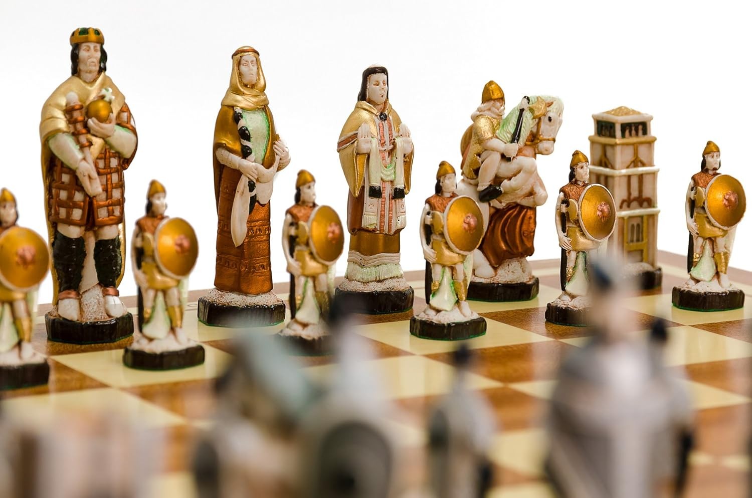 60cm Medieval England Wooden Chess Set | Burned Board & Stone Pieces | Luxury Ha
