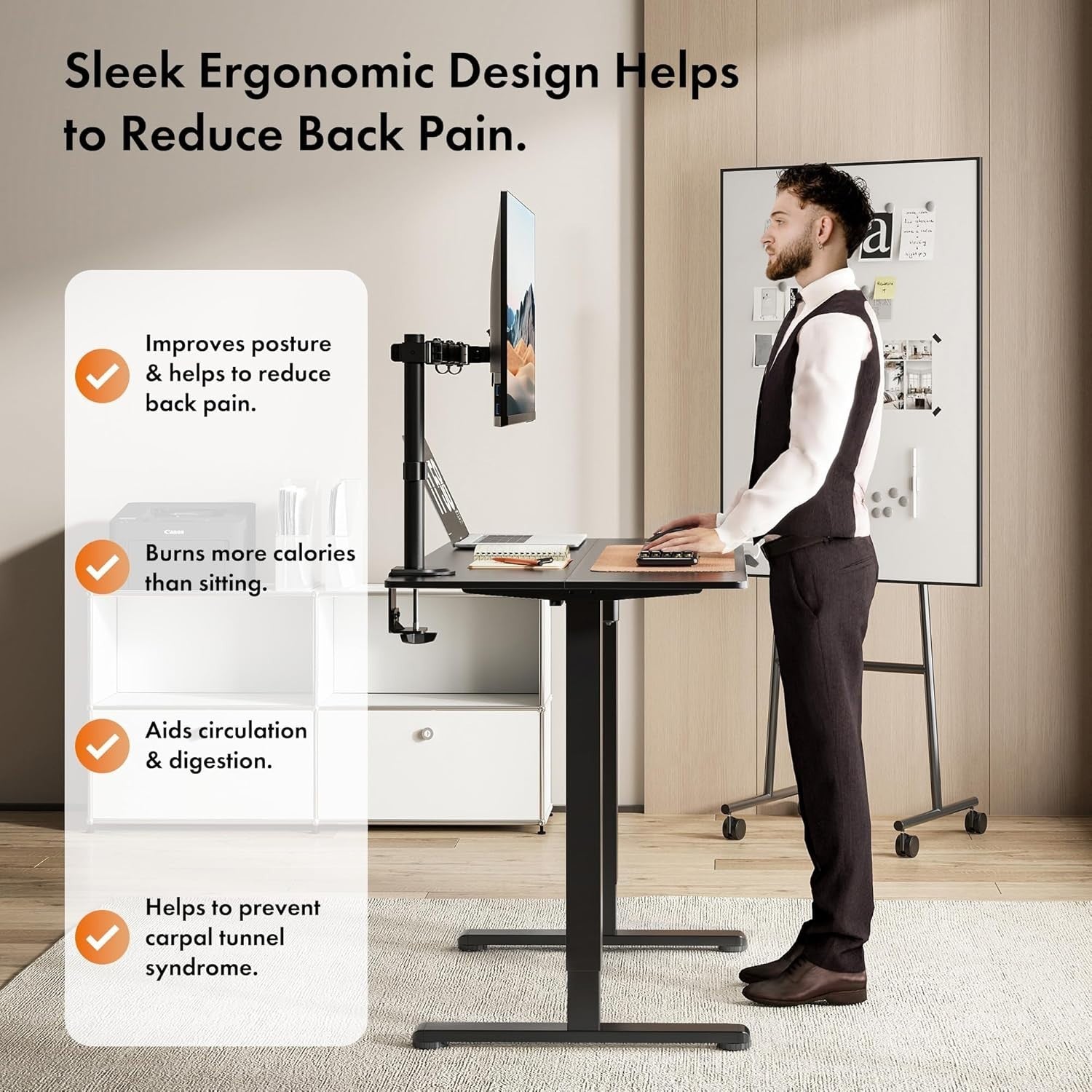 Electric 120x60cm Standing Desk w/USB-C Charging & Memory Presets, Black