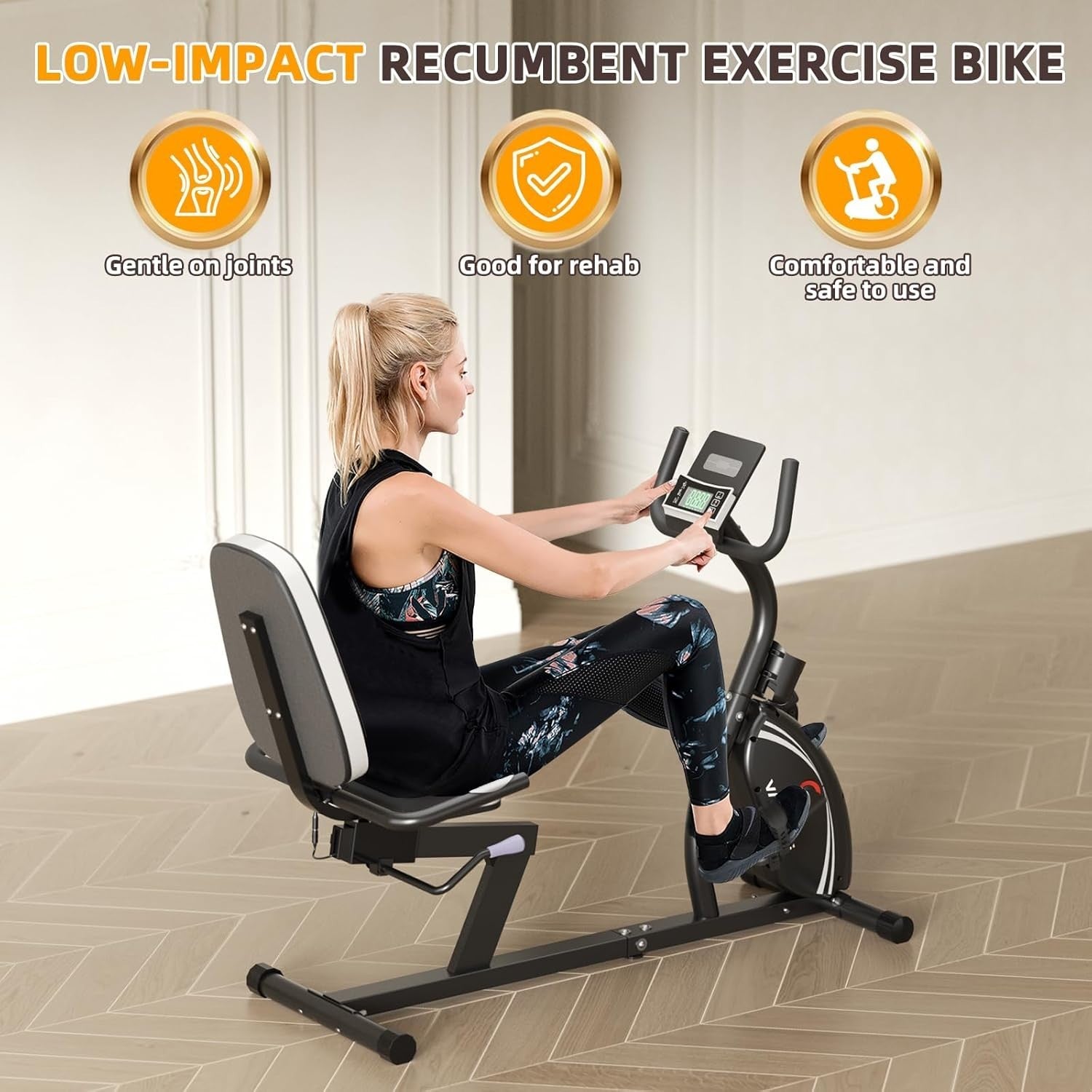 Recumbent Exercise Bike Magnetic 16-Level Bluetooth LED Heart Rate Home Fitness