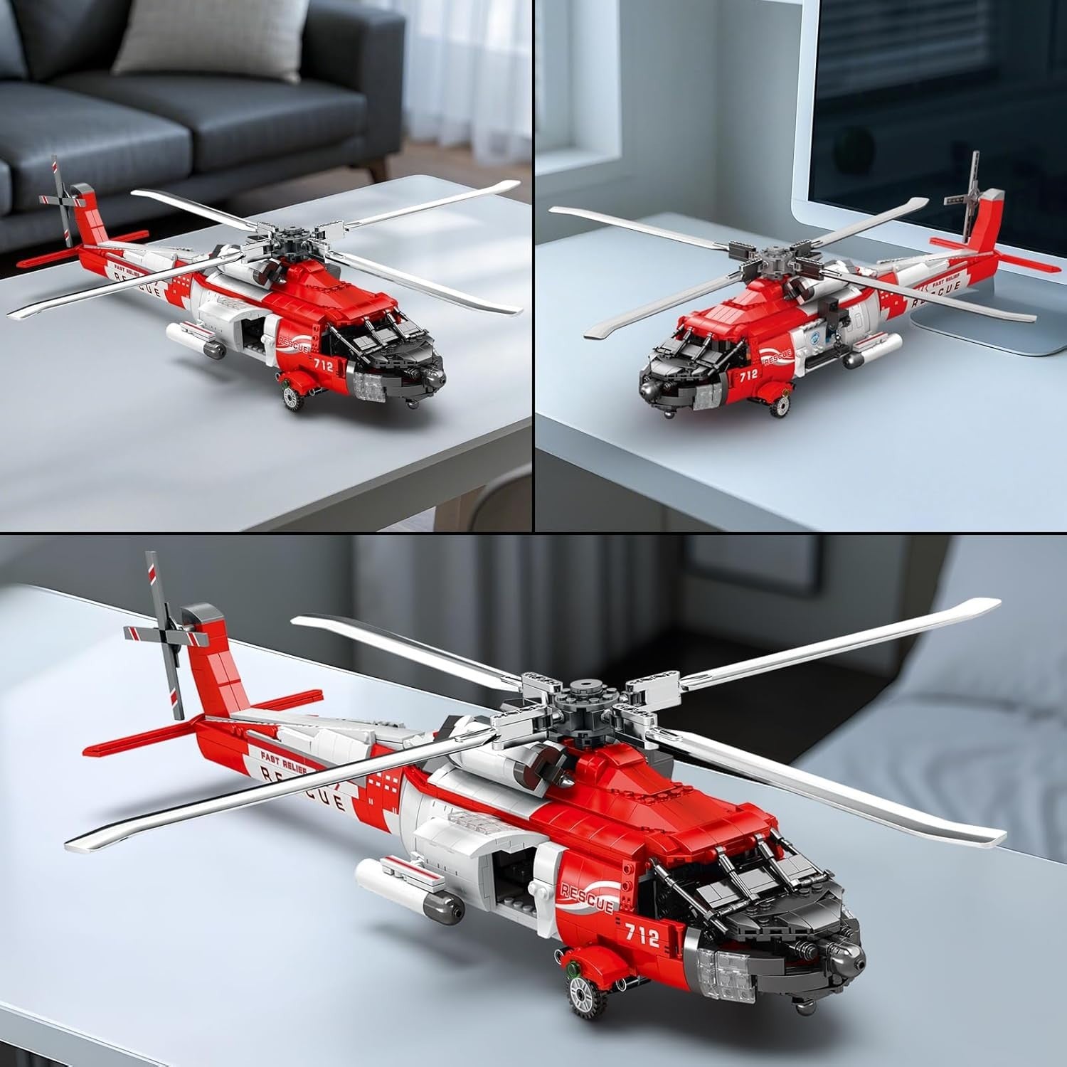 Military Rescue Helicopter Model Kit 1137pcs, Realistic Build, Kids & Adults