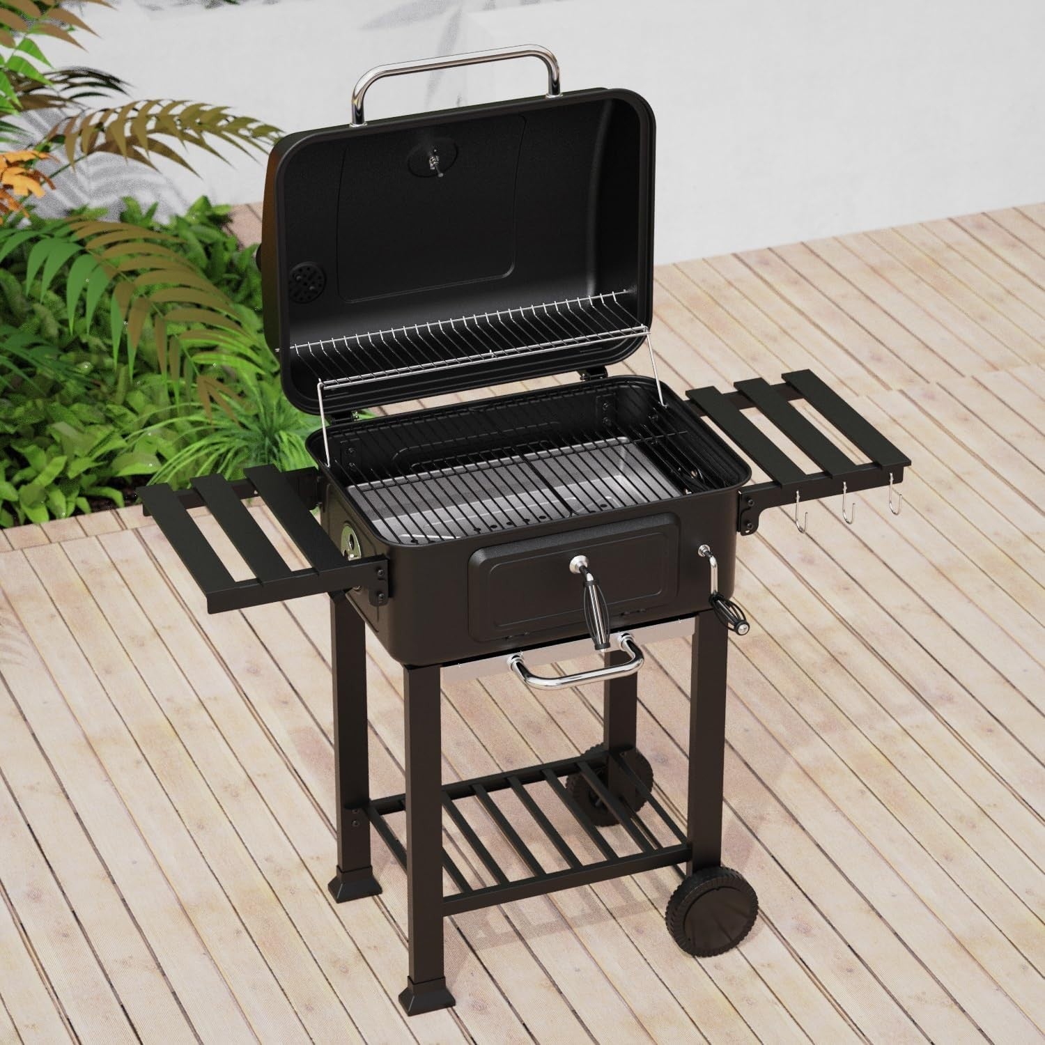 XL Charcoal BBQ Smoker Grill | Adjustable Chimney & Airflow | Dual Side Tables