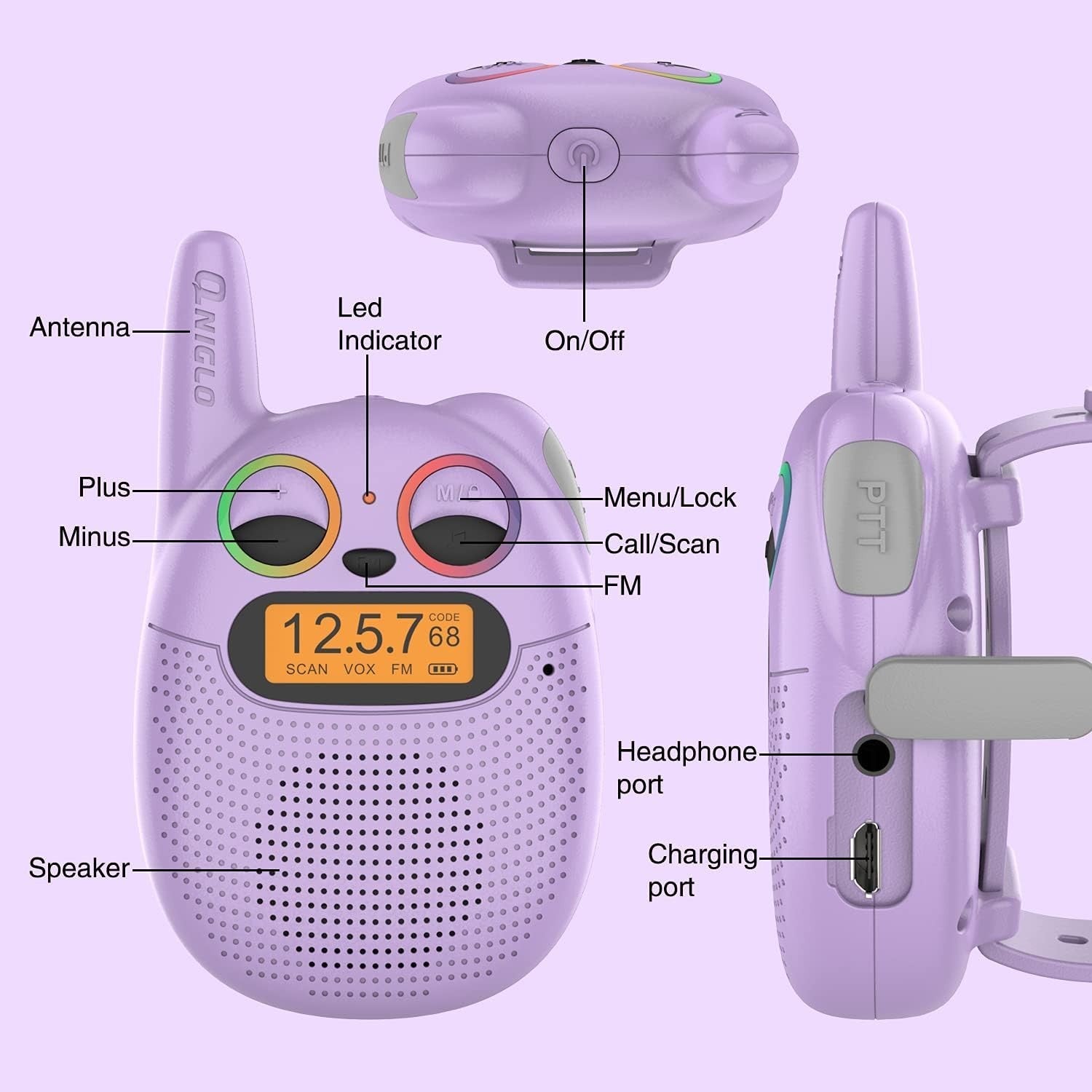 Kids Rechargeable Walkie Talkies 4 Pack Watch Style FM Radio Toy Set