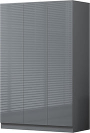 3 Door Grey Gloss Wardrobe with Hanging Rail & Shelves - 180cm x 120cm x 50cm