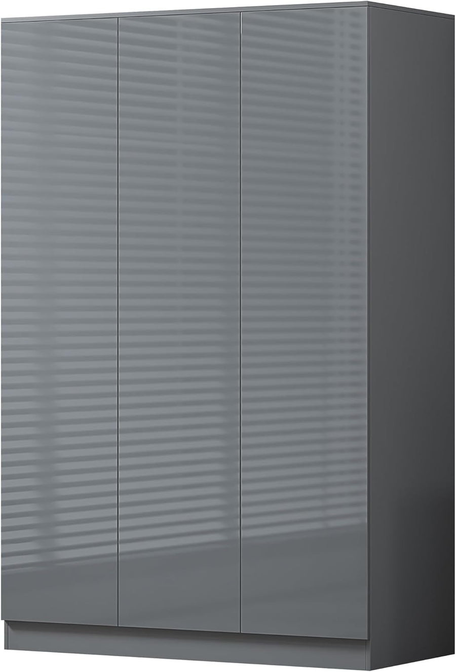 3 Door Grey Gloss Wardrobe with Hanging Rail & Shelves - 180cm x 120cm x 50cm