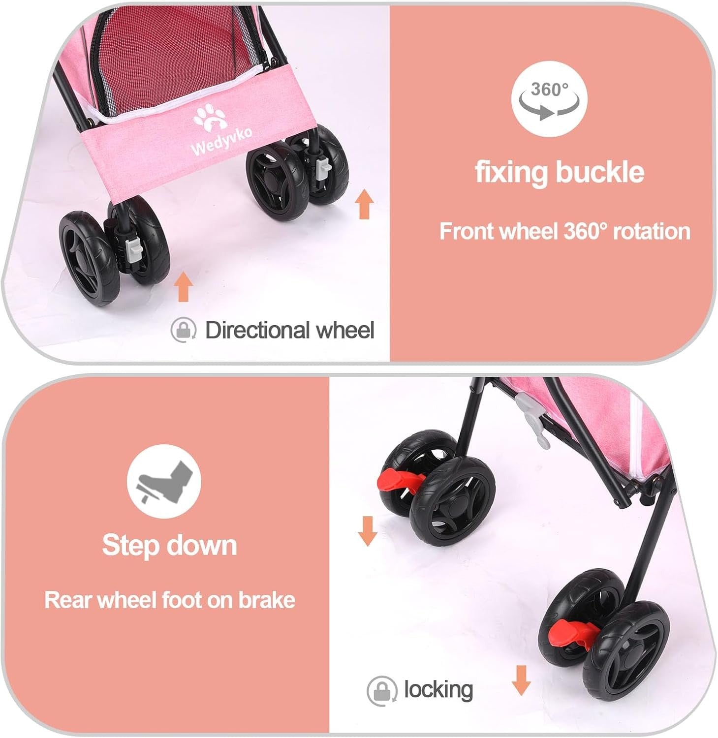 Pet Stroller for Dogs Cats 4 Wheel Foldable Travel Pushchair Detachable