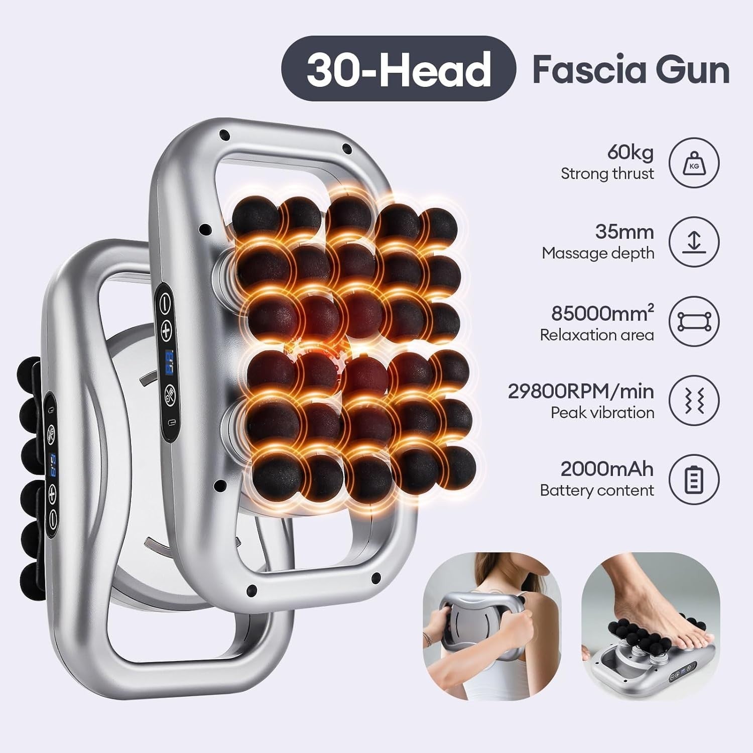 30 Head Deep Tissue Massage Gun Full Body Muscle Relief LCD Red Light