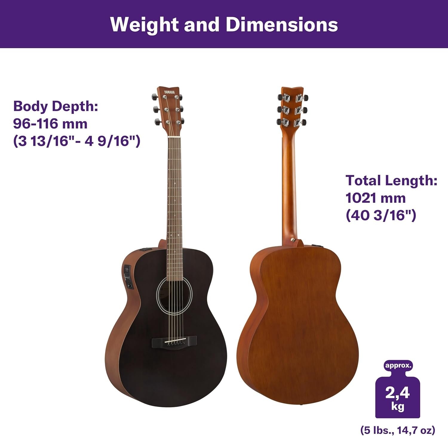 Concert Acoustic Electric Guitar 25" Scale with Pickup Black