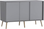Grey Sideboard Cabinet 3 Door Sliding Storage Unit Modern Beech Legs