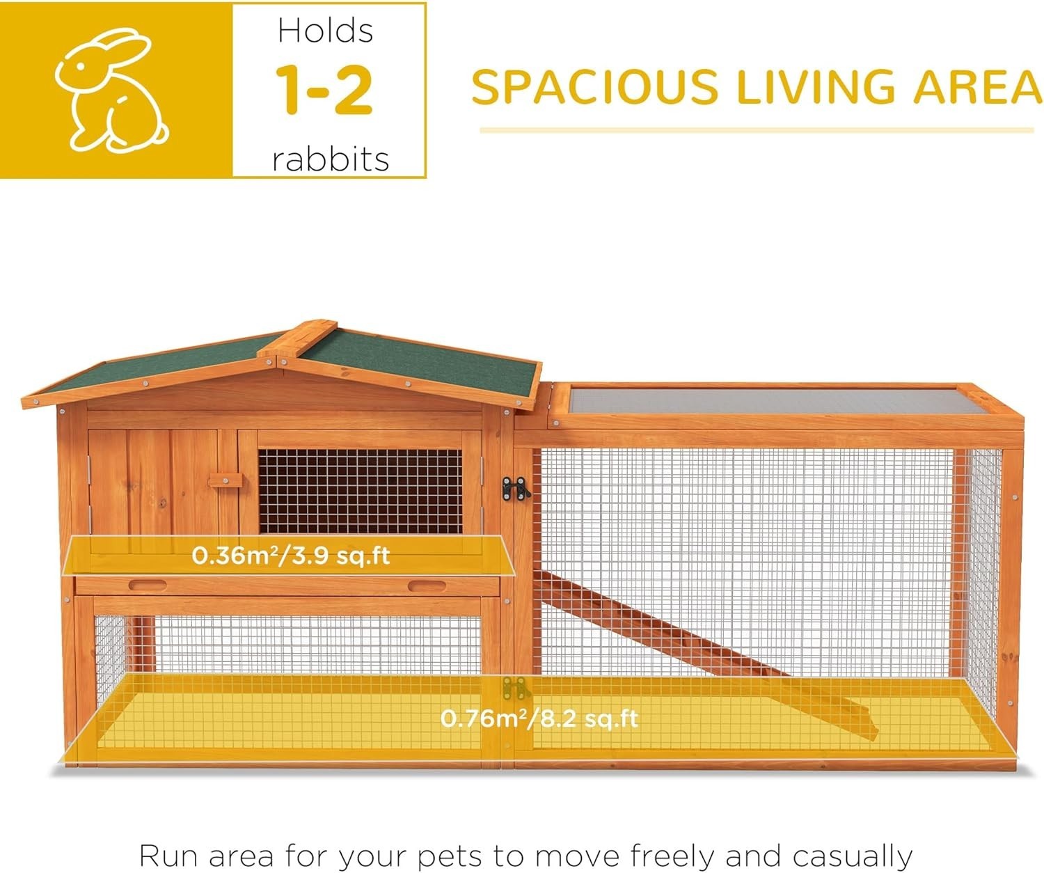 Wooden Rabbit Hutch with Run 156x58x68cm Outdoor Cage
