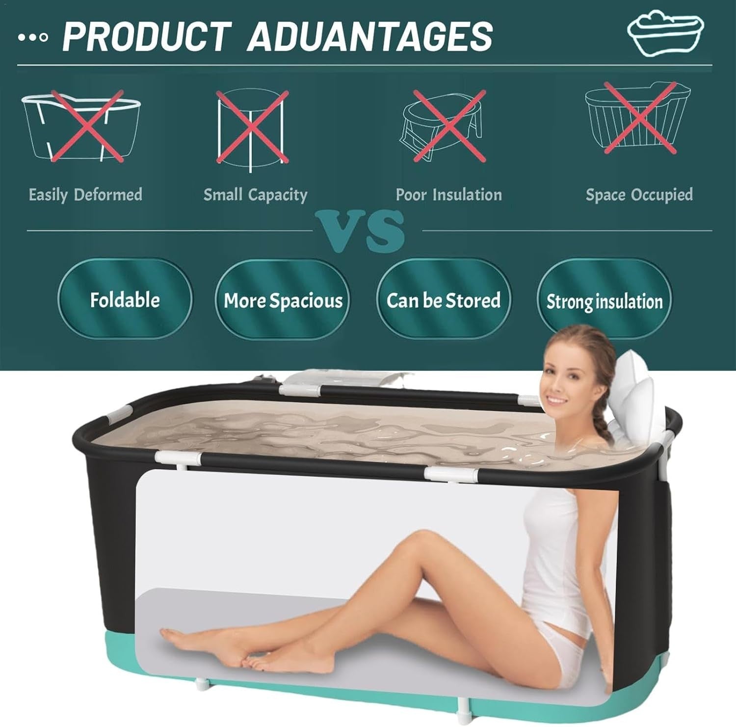 Portable Foldable Bathtub Black Oxford Cloth 45.3"x23.6"x19.7" Freestanding