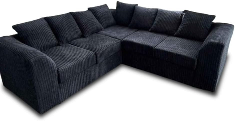 5-Seater Jumbo Cord Dual Arm Corner Sofa Black Modular Lounge