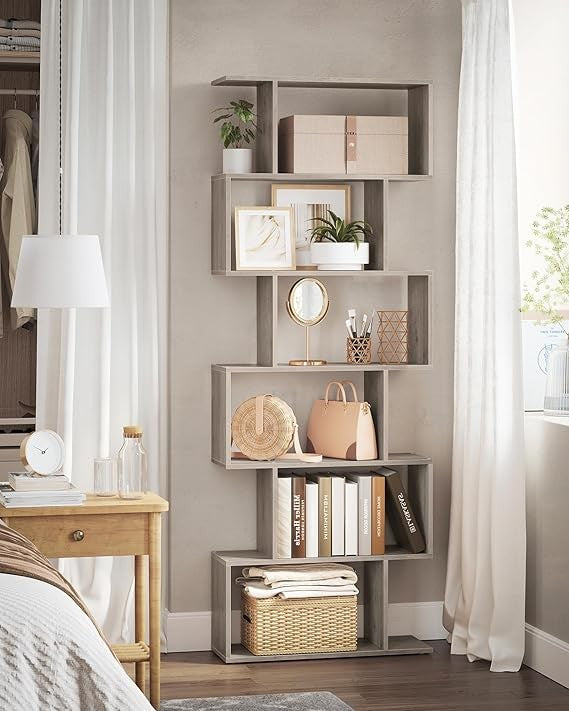 6 Tier Greige Bookcase Room Divider Modern Cube Display Shelf 24×70×191cm