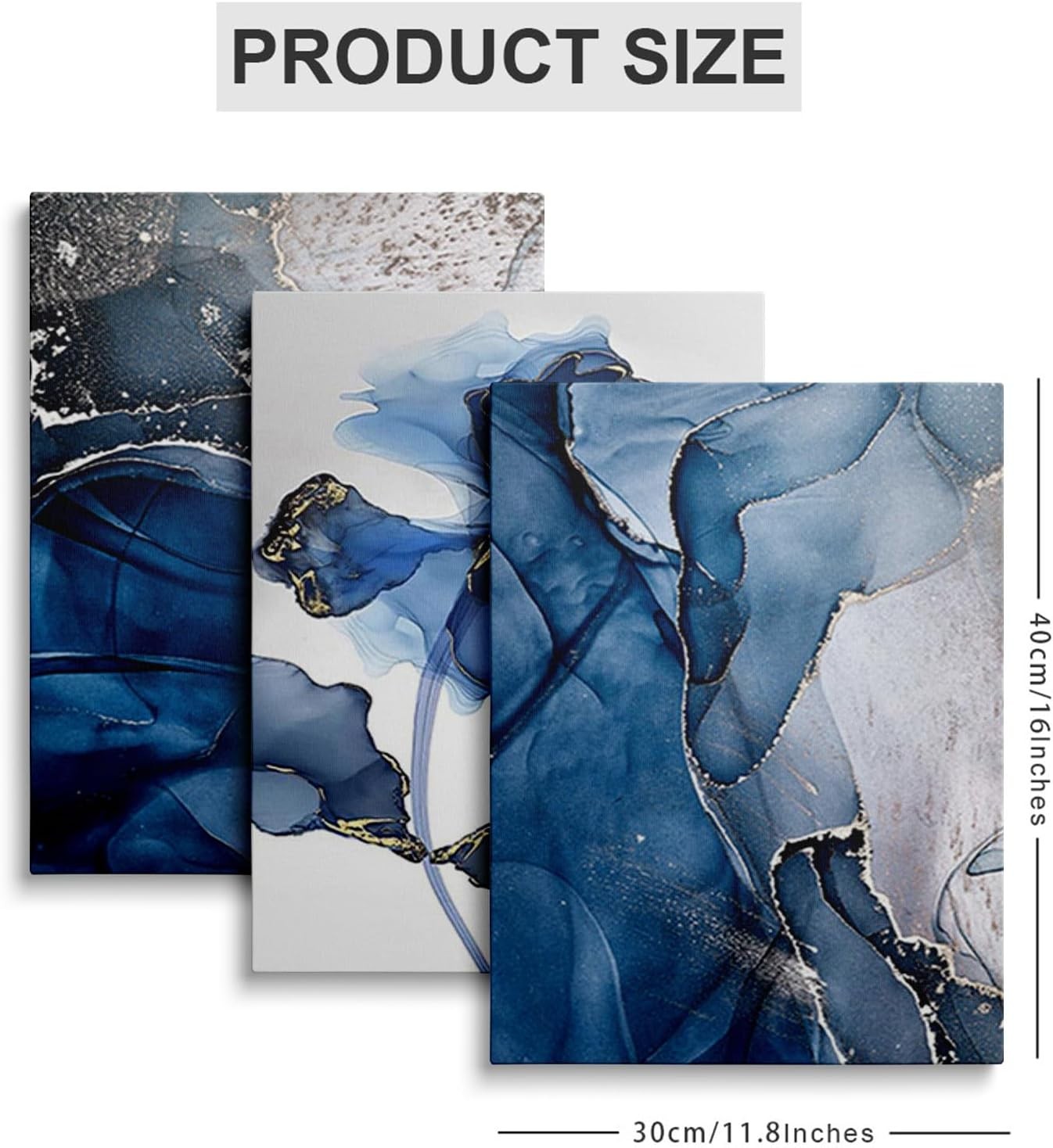 Blue Flower Wall Art Set of 3 Framed Canvas 12x16in Bedroom