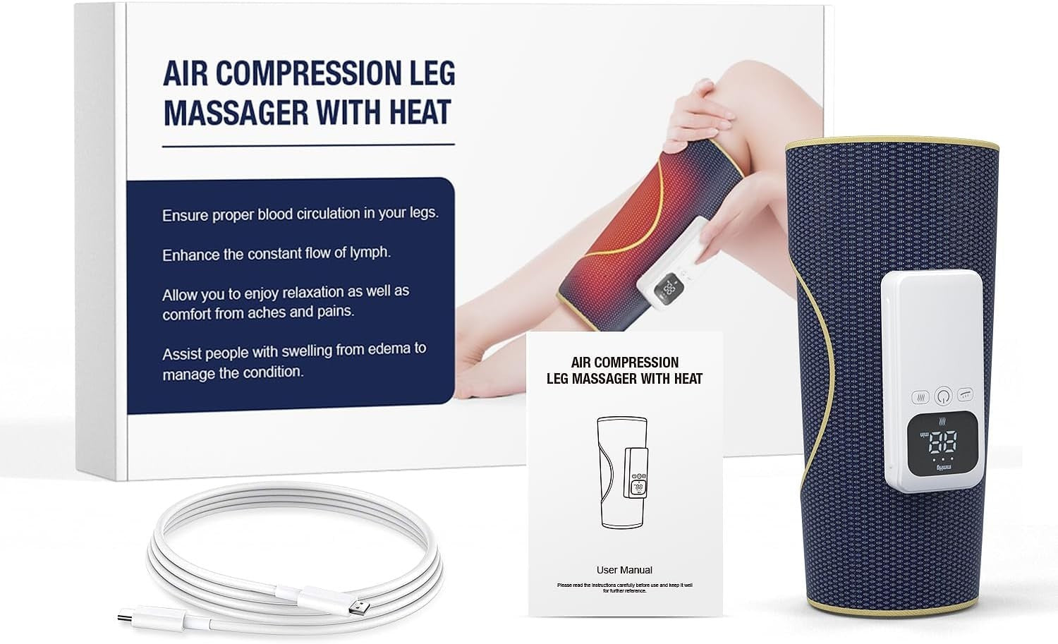Heated Air Compression Leg Massager with 3 Intensity Levels & Cordless Relief