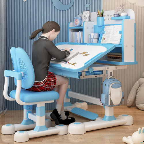 Adjustable Kids Desk & Chair Set w/ Tilt Drawing Top, Ergonomic Design
