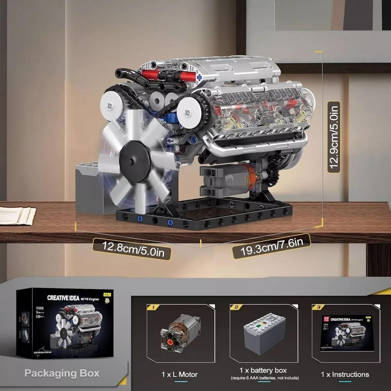 V8 Engine Model Kit 535Pcs Motor Build Set | Realistic Working STEM Toy