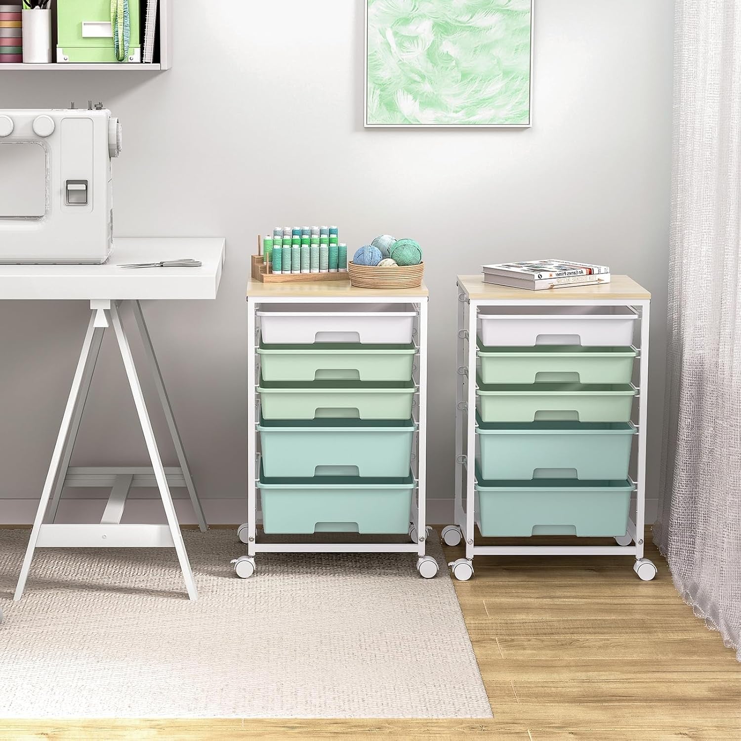 5 Drawer Rolling Storage Trolley Cart with Wheels Utility Organizer Green