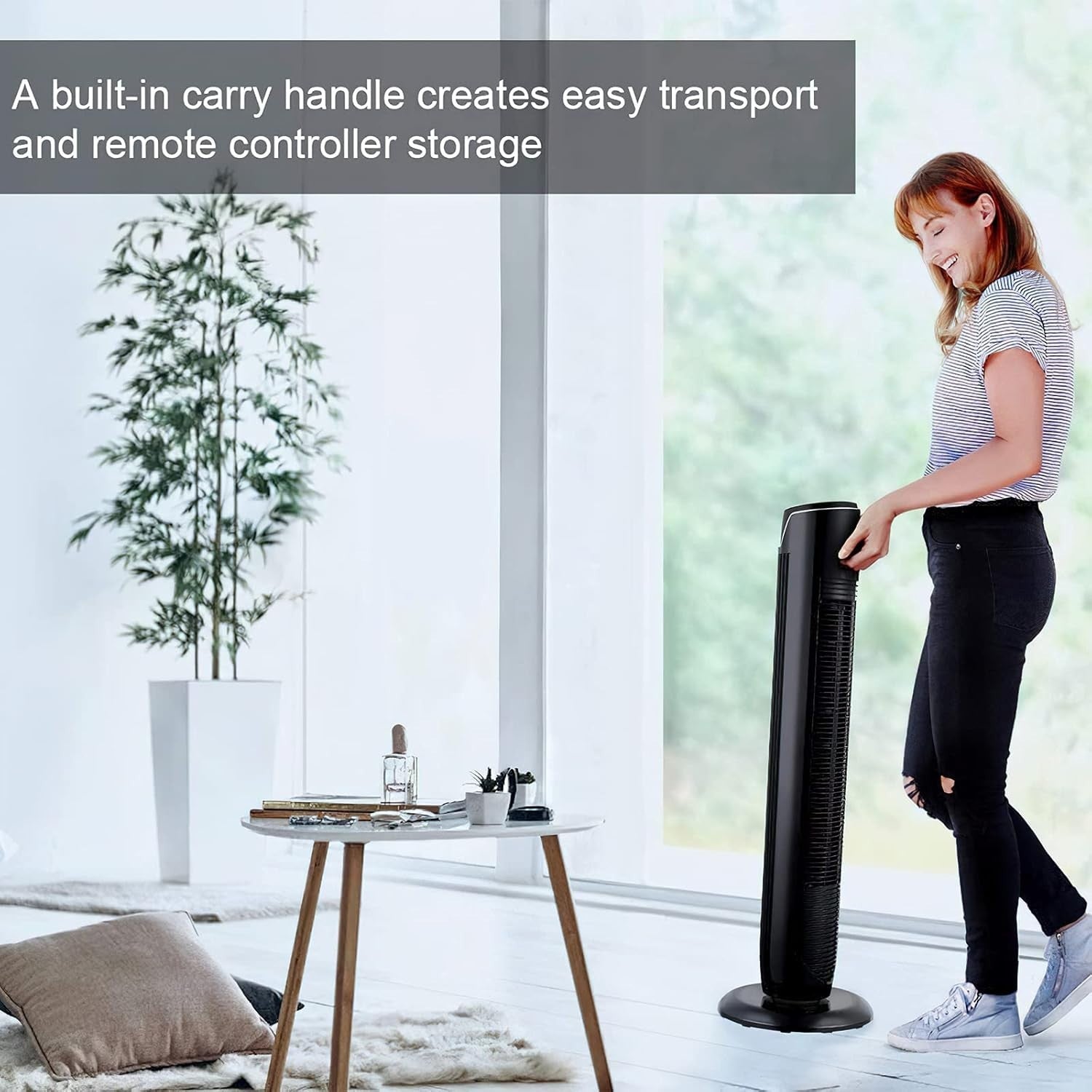 36" Tower Fan – Quiet Oscillating Cooling Fan w/ Remote Control Black & Silver