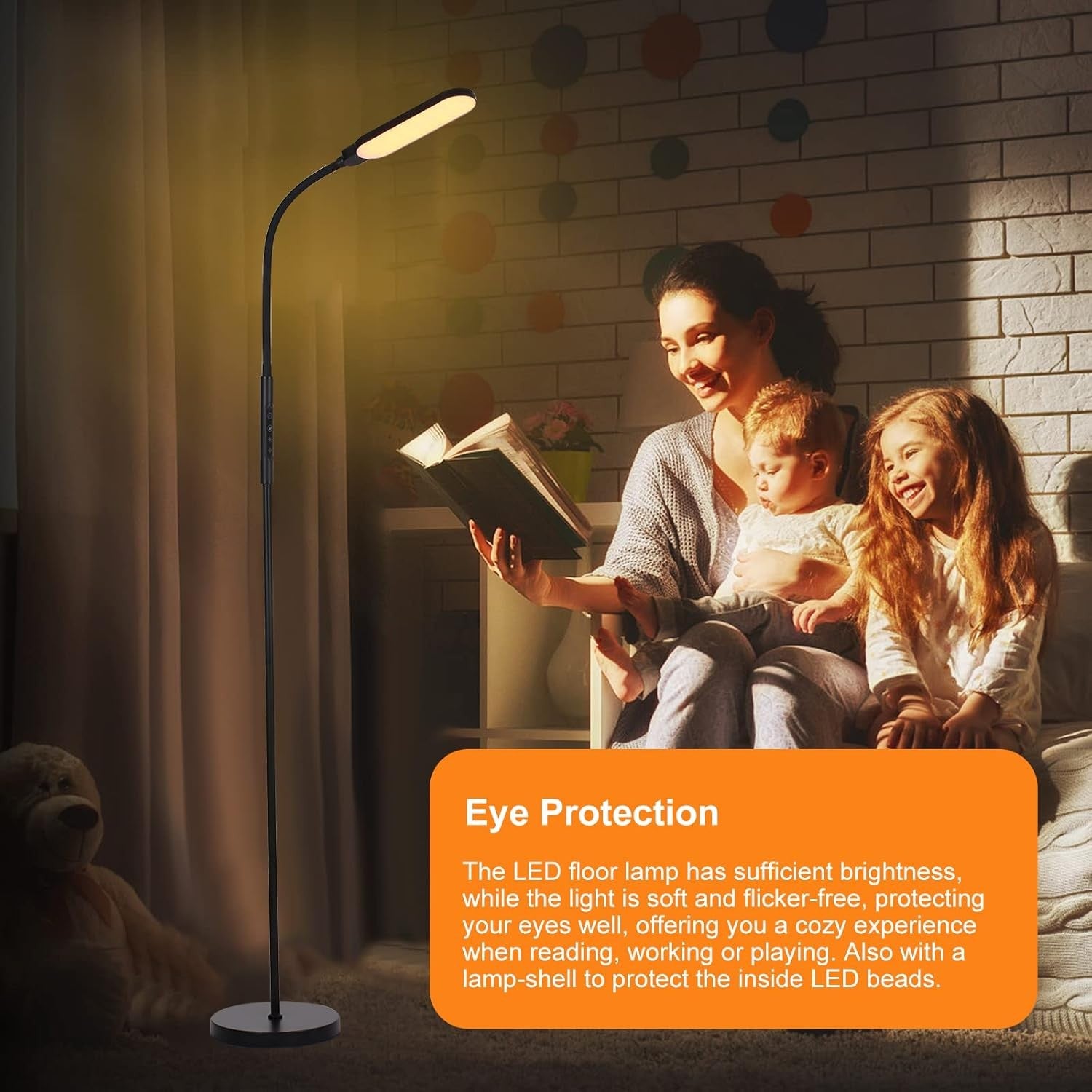 LED Floor Lamp Black Adjustable Reading Light 9 Brightness 5 Colour Modes
