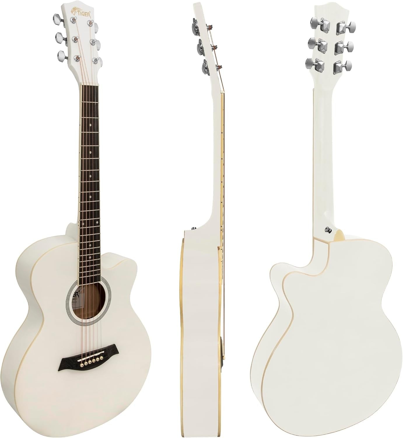 3/4 Acoustic Guitar Starter Kit Steel Strings White with Bag