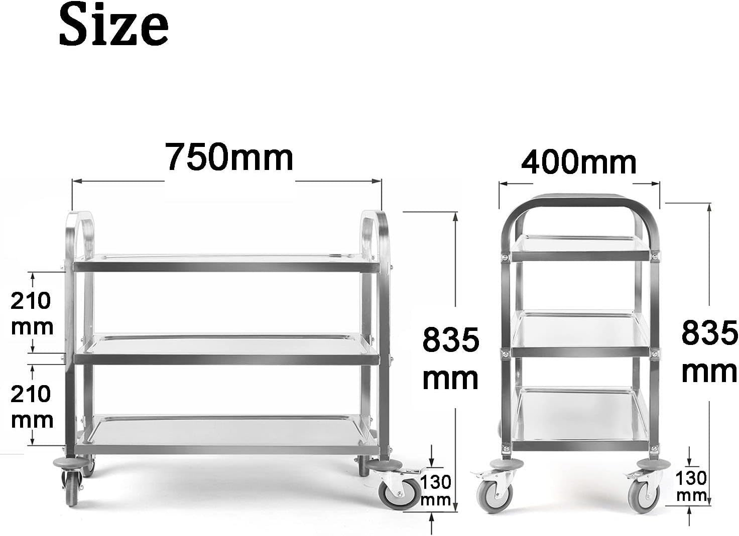 3 Tier Stainless Steel Catering Trolley w/ Locking Wheels