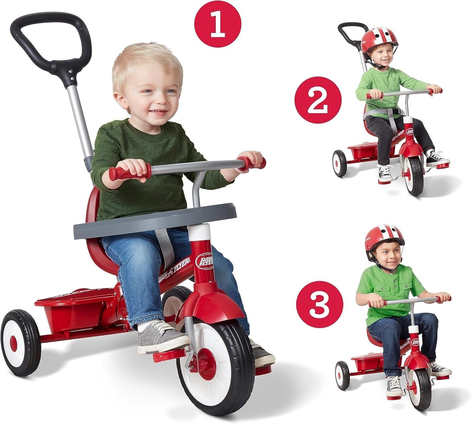 3 in 1 Toddler Tricycle Kids Trike Adjustable Seat Storage Bin 1.5-5Y