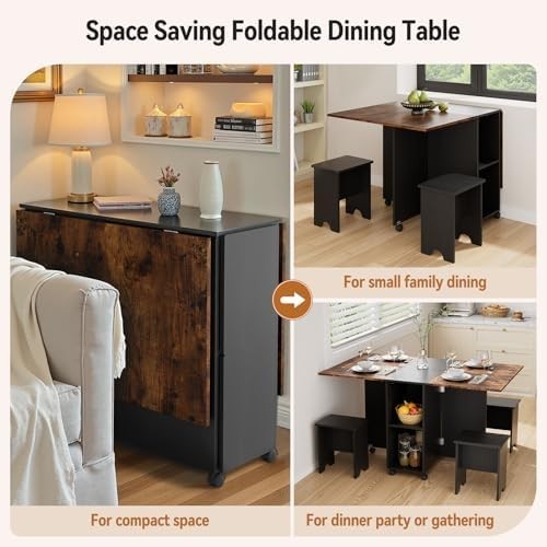 Space-Saving 5-Piece Folding Dining Table with Chairs & Storage for Small Spaces