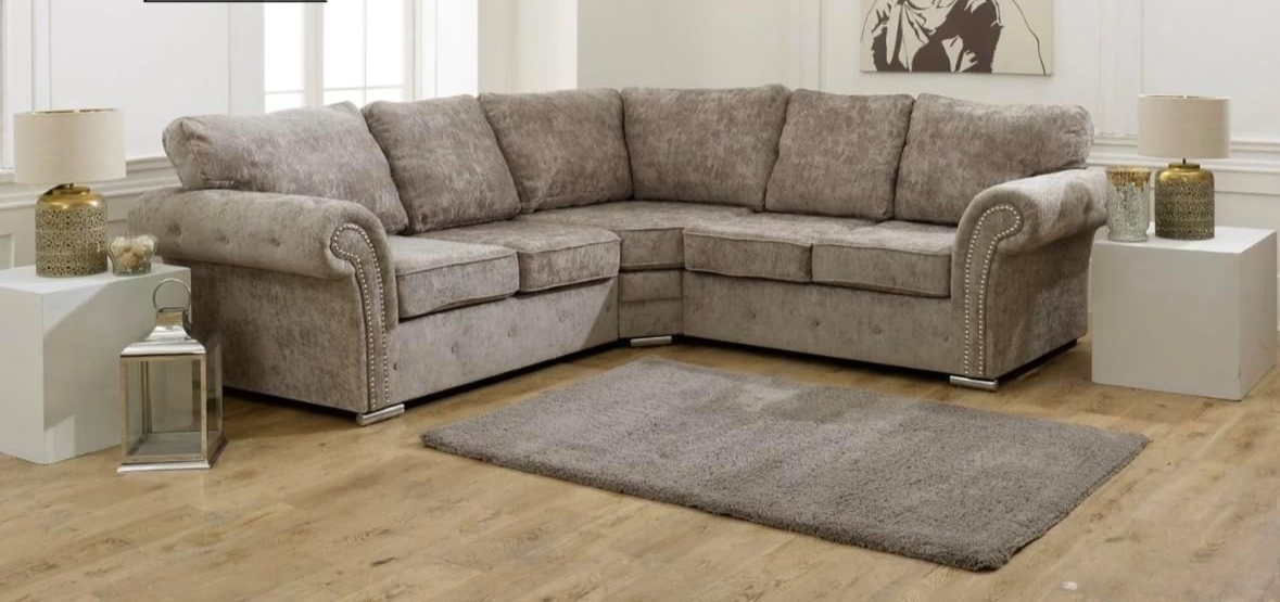 Luxury Truffle Fabric Corner Sofa 5 Seater | Full Back Cushions | 240x240cm