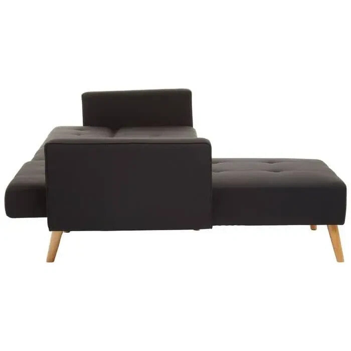 Modern Black Corner Sofa Bed Linen Upholstery w/ Oak Legs 3-Seater