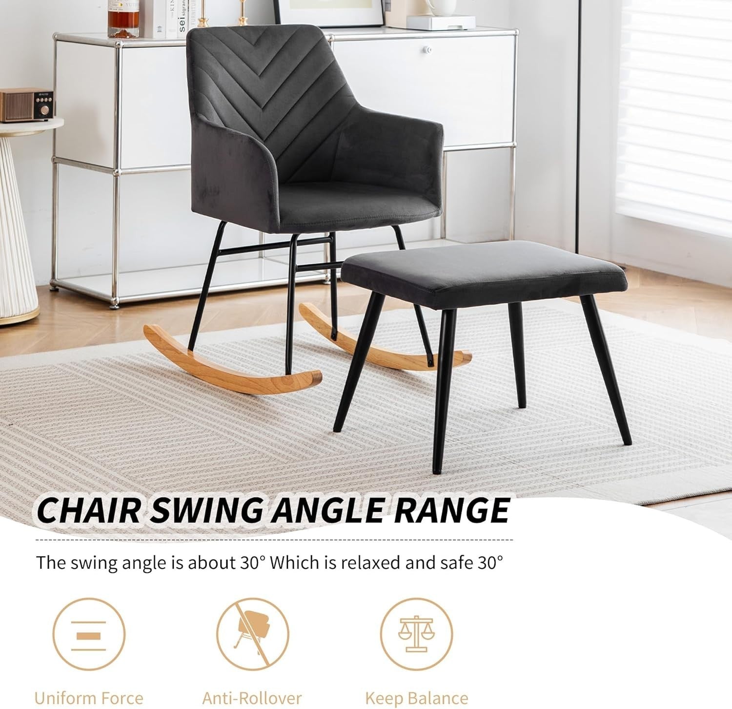 Rocking Armchair with Footstool Soft Padded Recliner Chair for Lounge